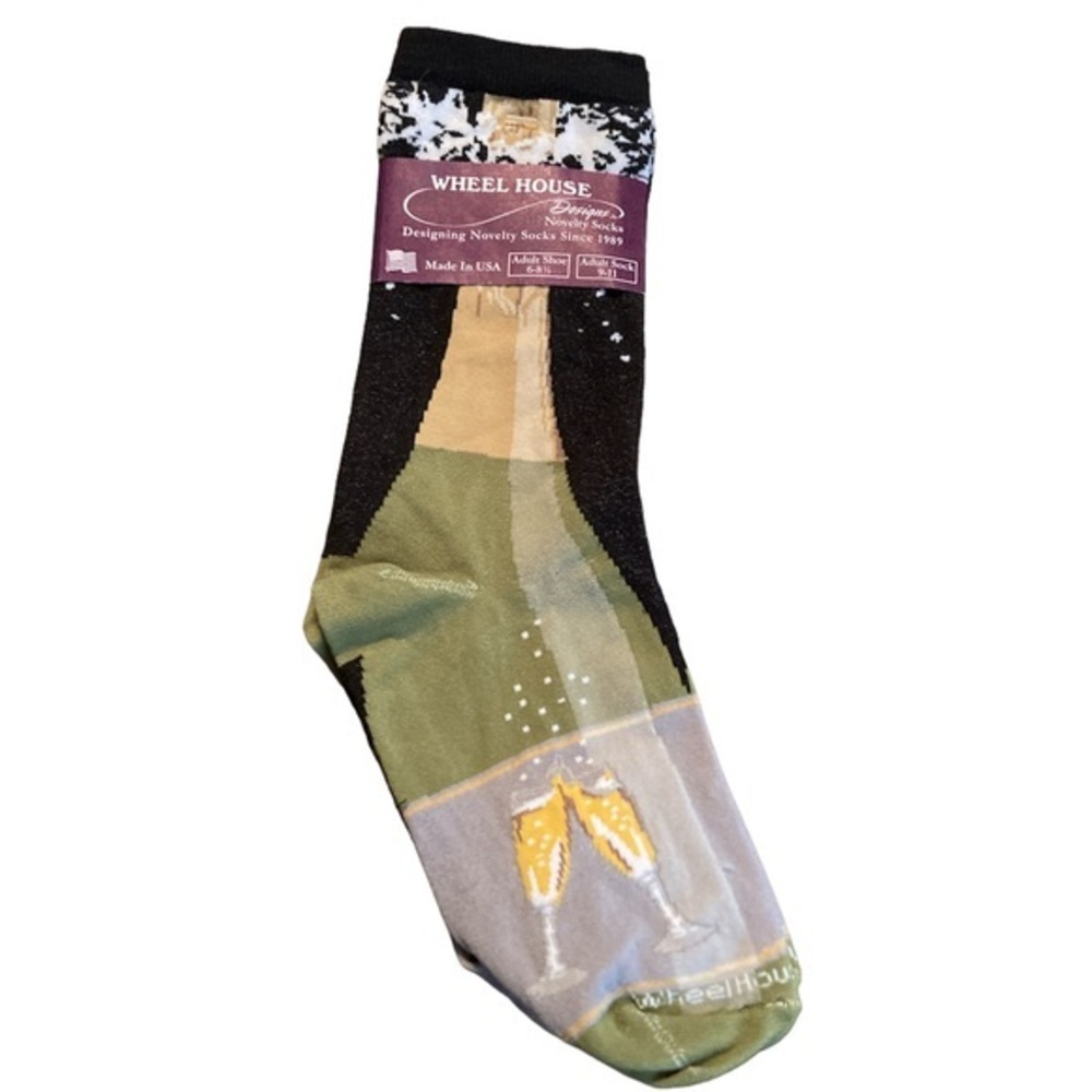 🔥4/$20 🌸NWT WHEEL HOUSE Design USA Made Socks - Champagne Bottle.  Adult 9-11